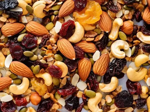 Mezcla de almendras, nueces y frutos secos listos para proceso