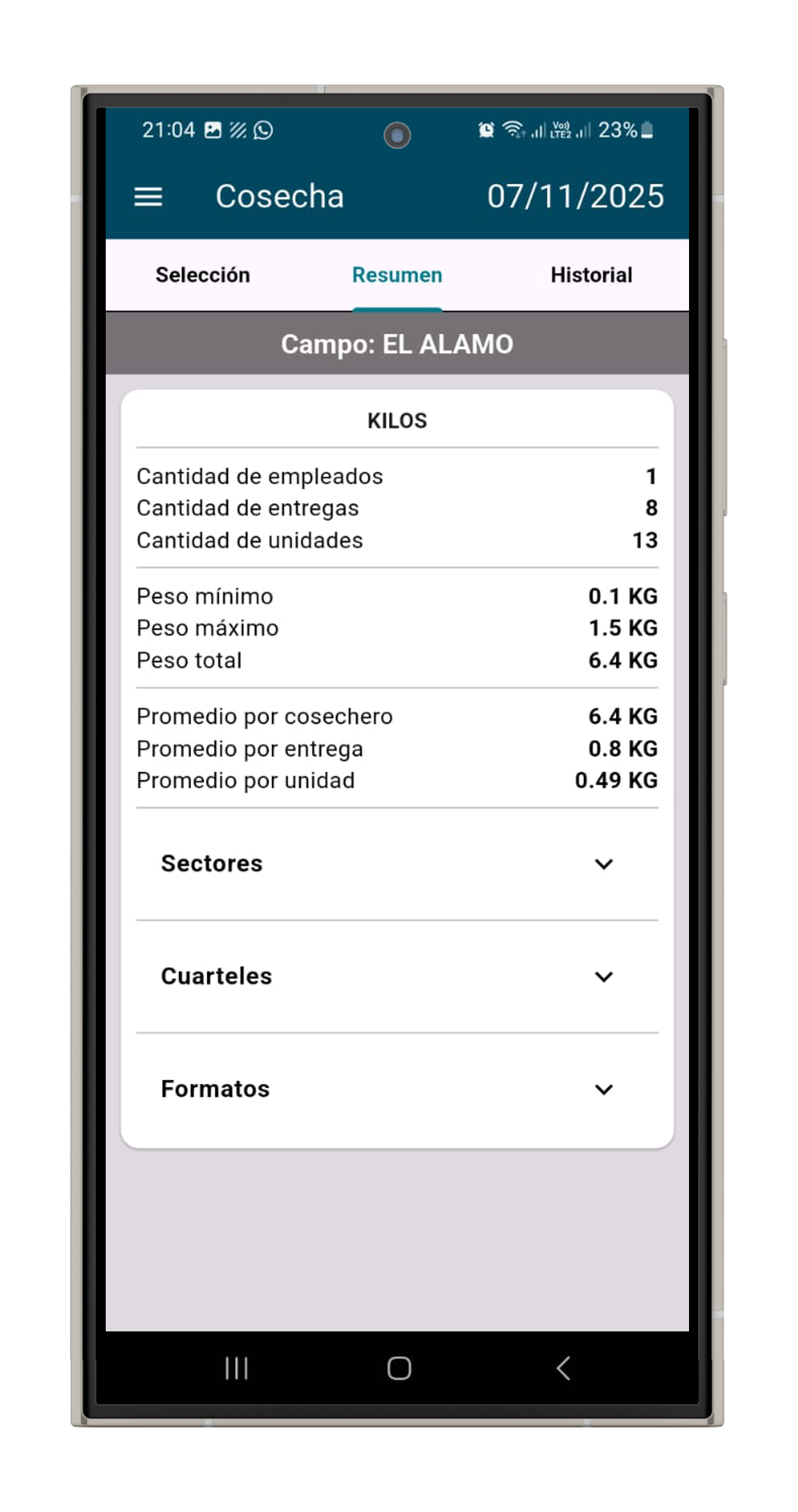 Análisis Cosecha LEIDER - Reportes detallados y métricas de rendimiento agrícola con dashboard móvil inteligente